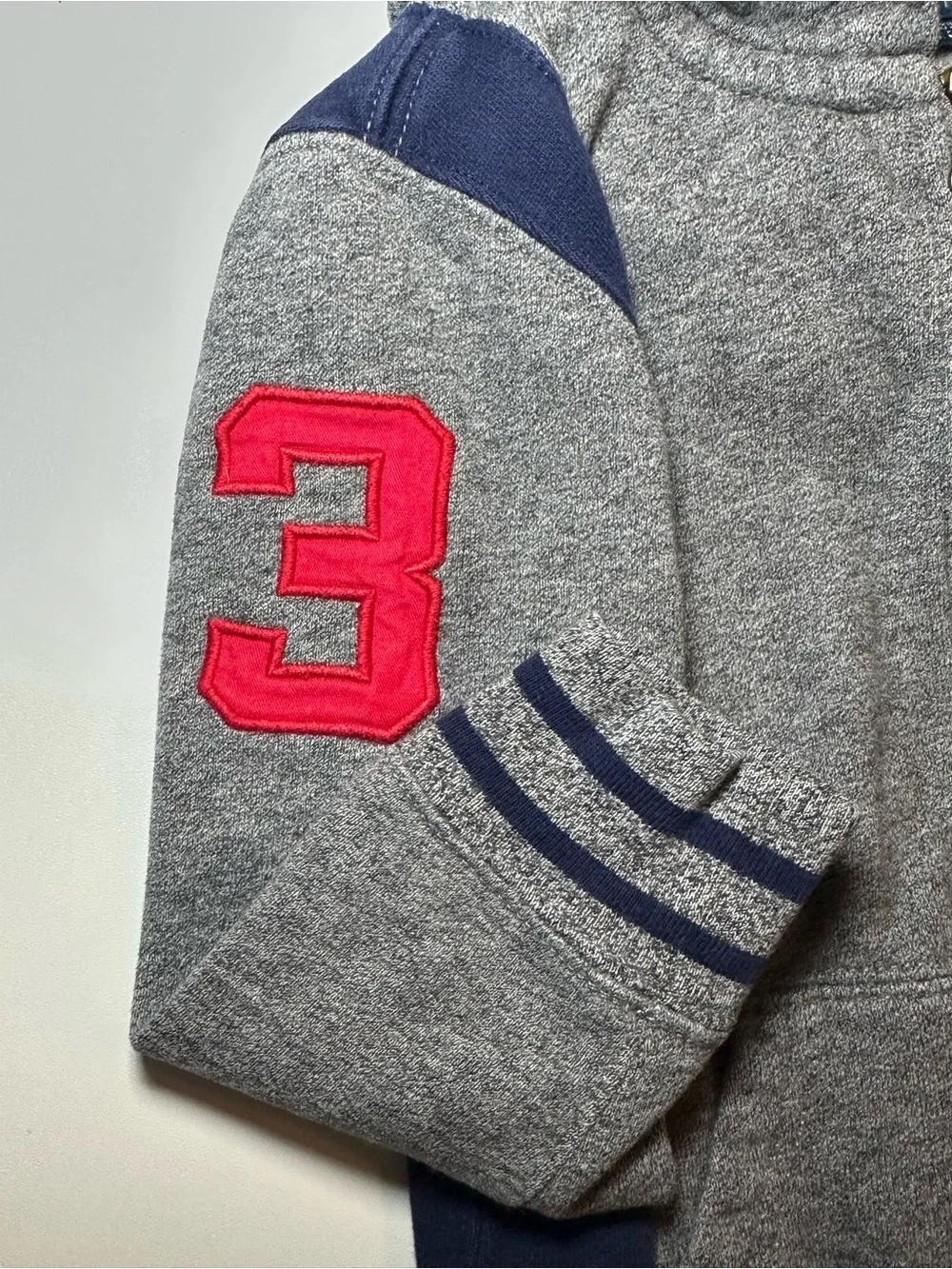 Polo Ralph Lauren Toddler Boys Big Pony number 3 Fleece Hoodie Gray Navy 2T